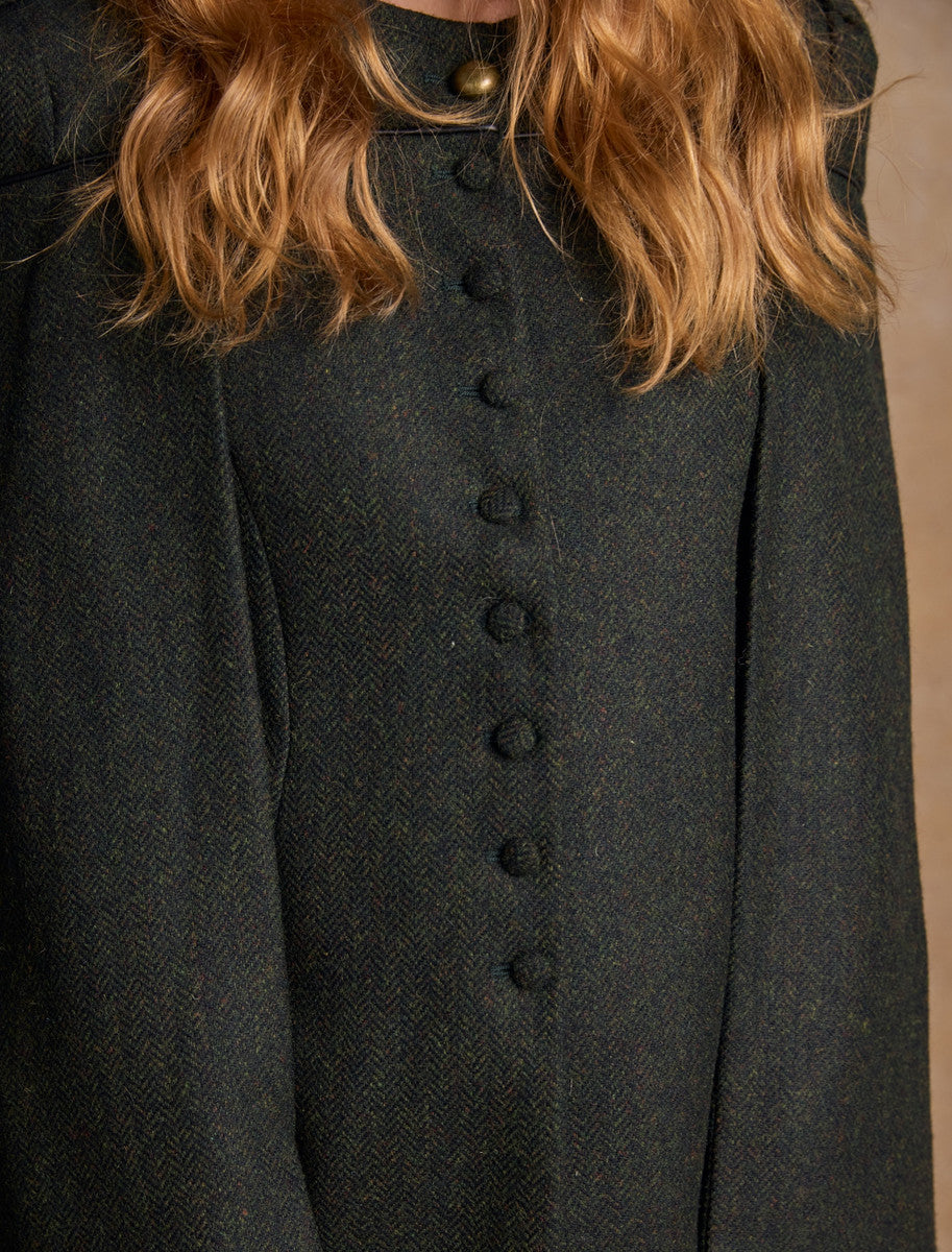 Aisling Tailored Tweed Cape - Winning Green Herringbone