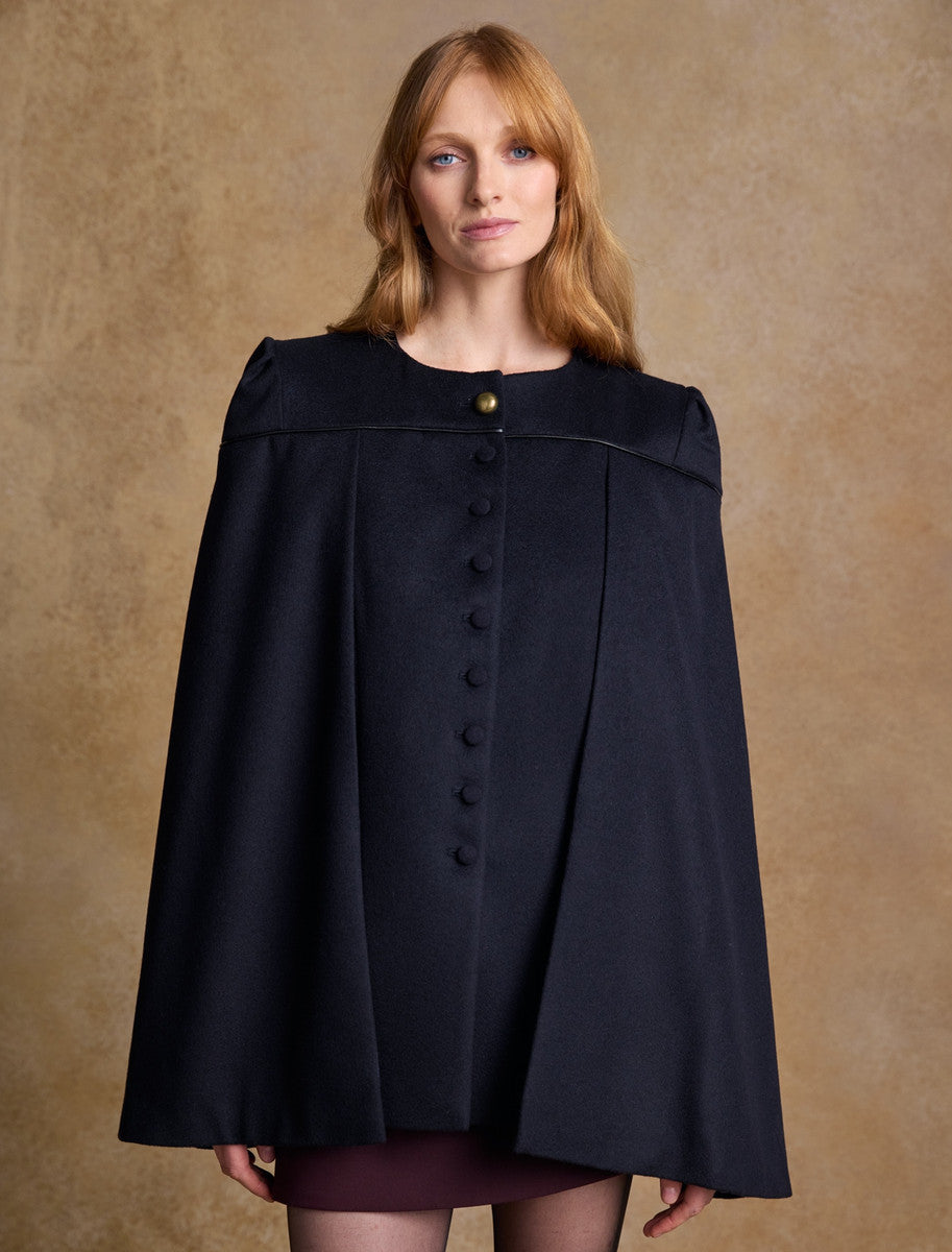 Aisling Tailored Tweed Cape - Deep Navy Melton