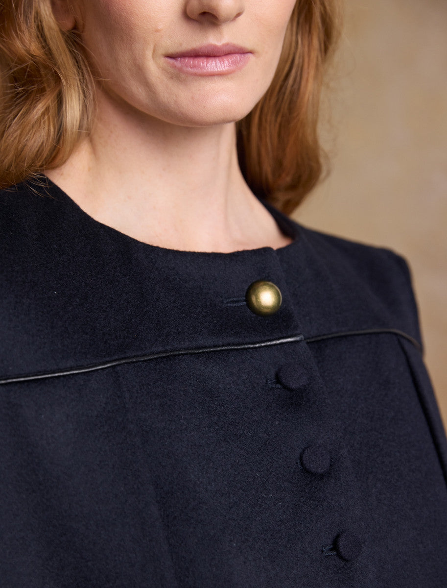 Aisling Tailored Tweed Cape - Deep Navy Melton
