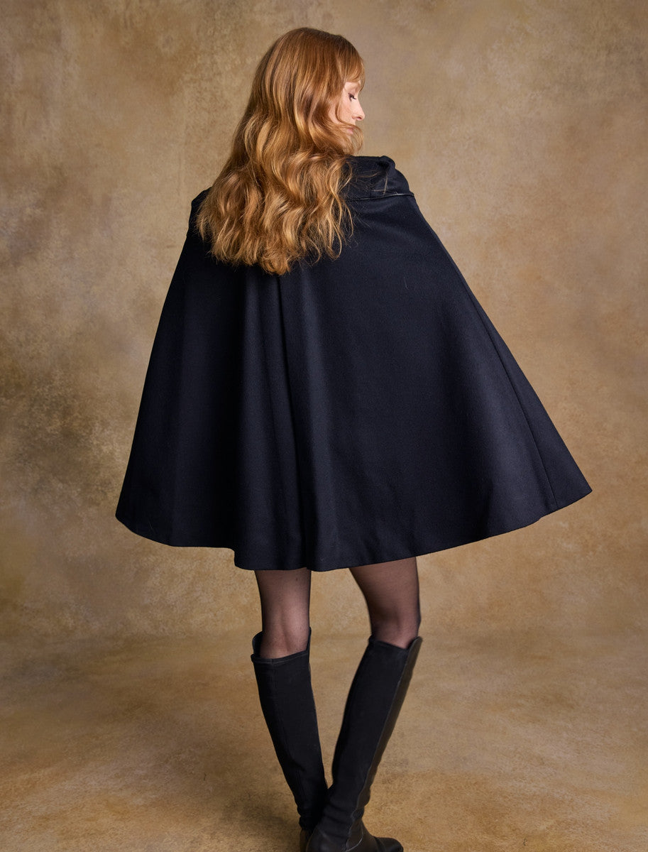 Aisling Tailored Tweed Cape - Deep Navy Melton
