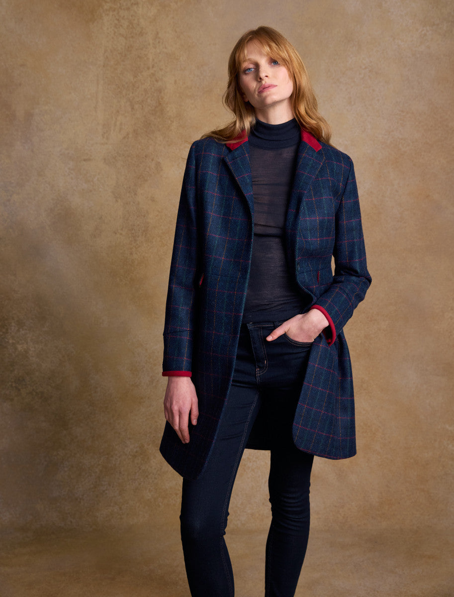 Pamela Tweed Coat - Primary Navy