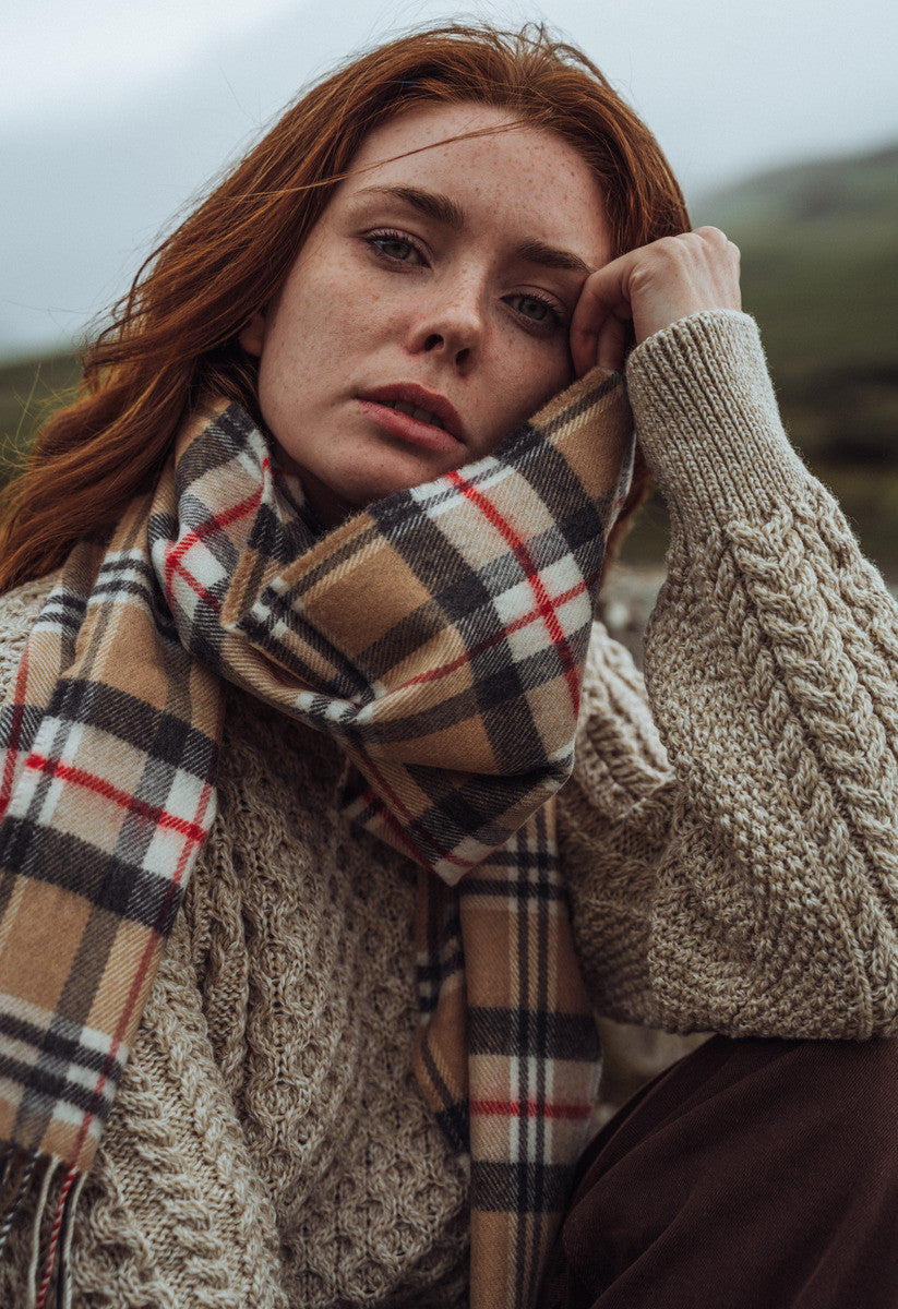 Fine Merino Plaid Scarf - Camel of Merrick