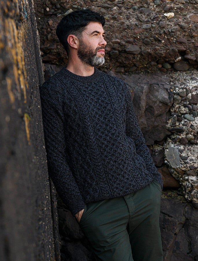 Heavyweight Merino Wool Aran Sweater - Charcoal Marl