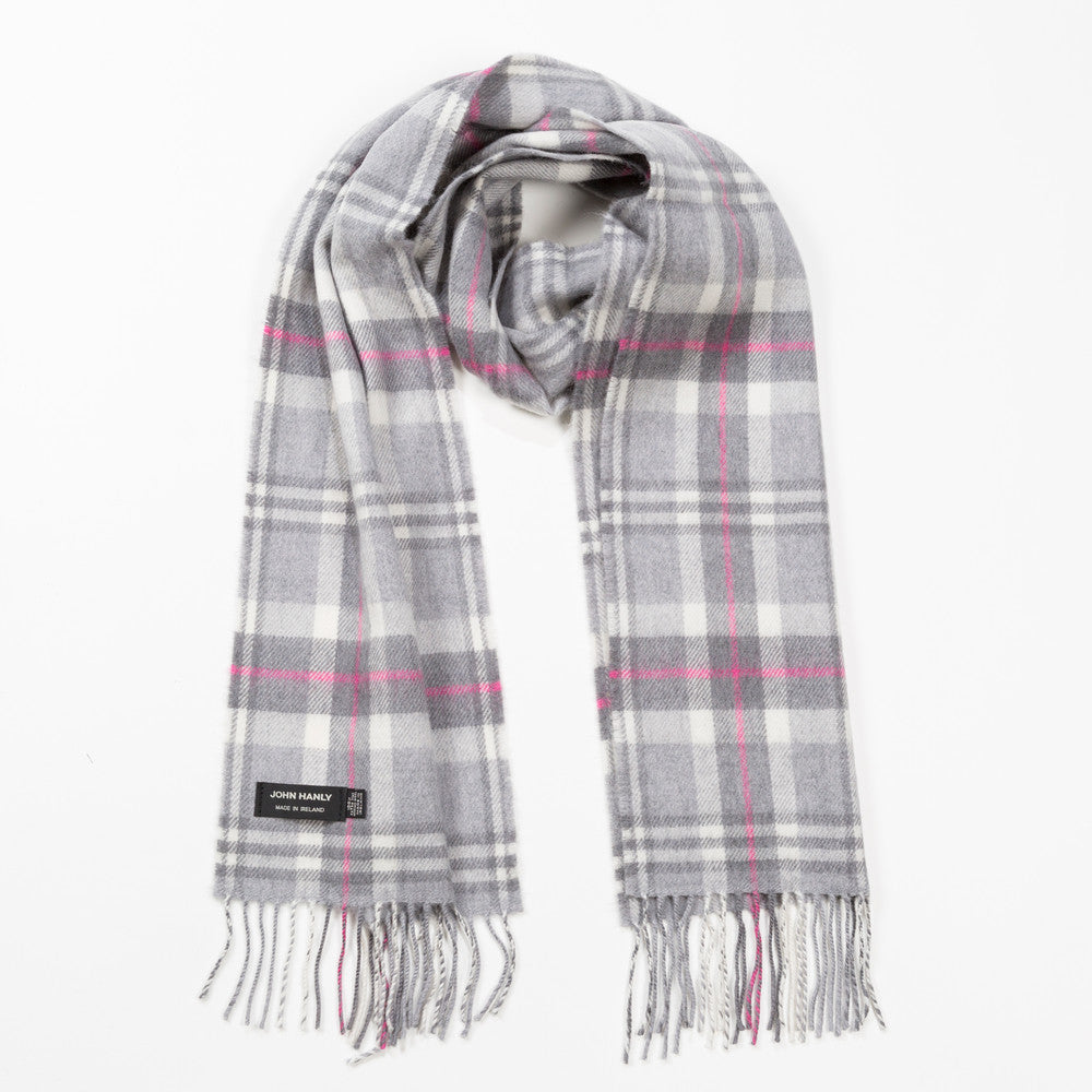 Fine Merino Plaid Scarf - Grey Pink