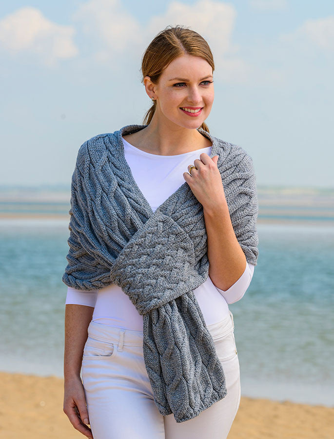 Super Soft Cabled Shawl - Ocean Grey