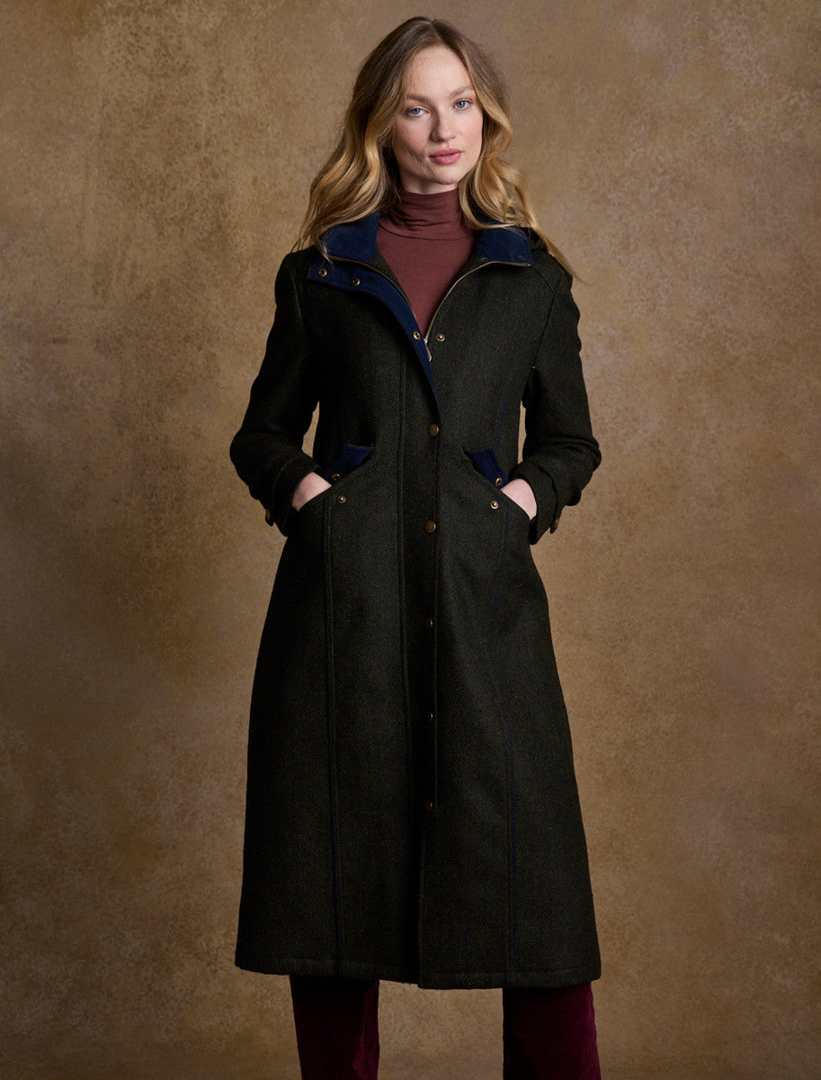 Julia Long Tweed Coat - Deep Green