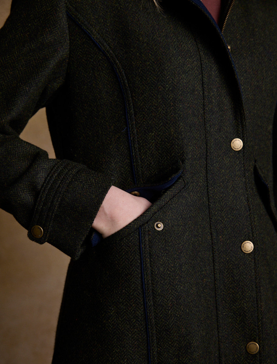 Julia Long Tweed Coat - Deep Green