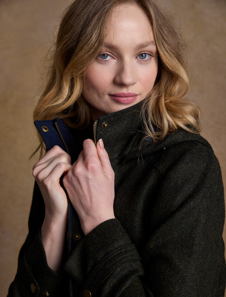 Julia Long Tweed Coat - Deep Green