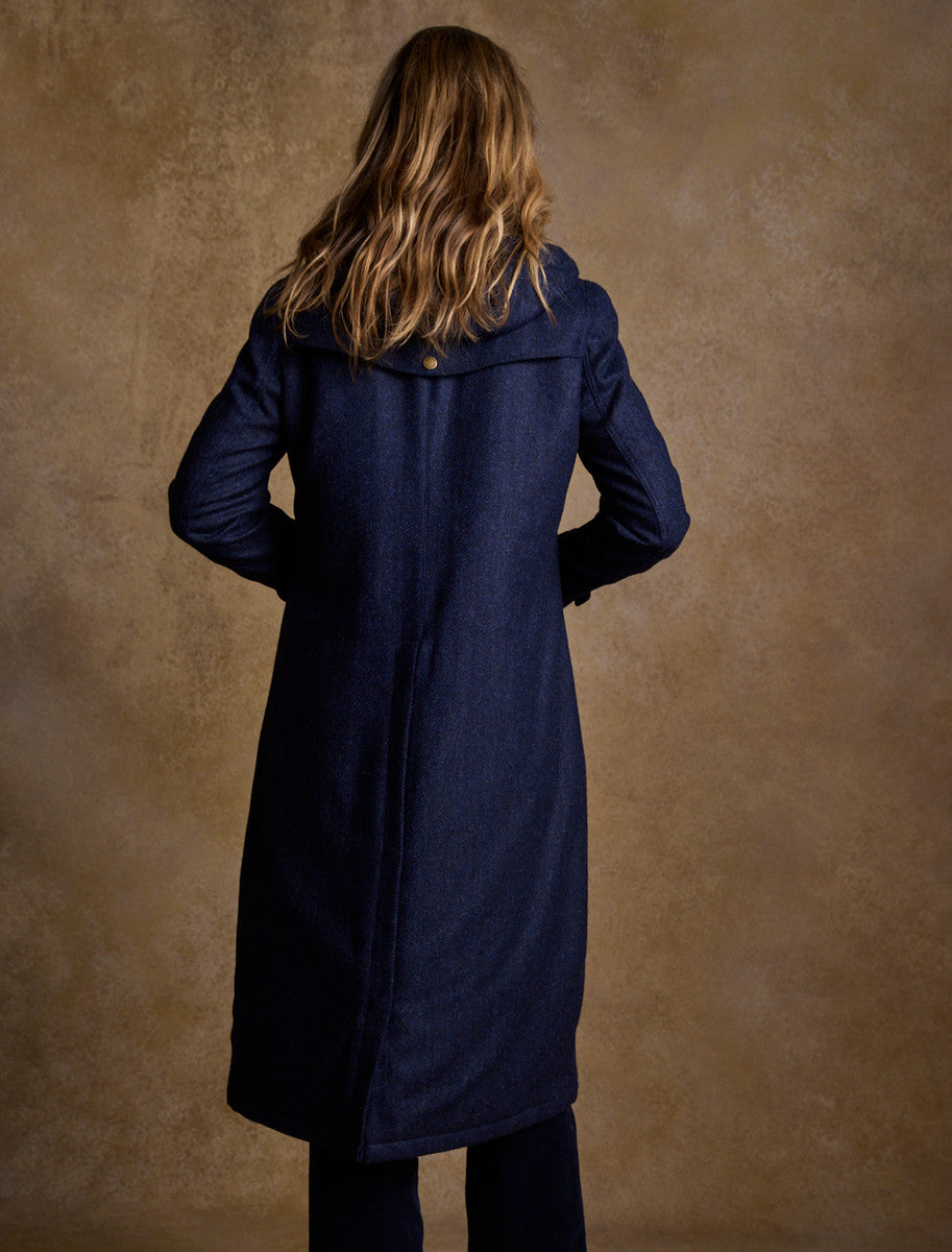 Julia Long Tweed Coat - Navy Herringbone