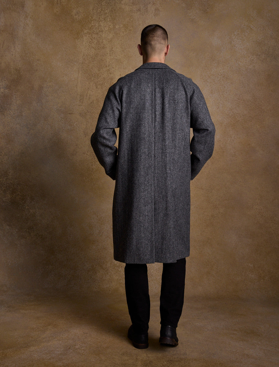 Sean Tweed Overcoat - Charcoal Wide Herringbone