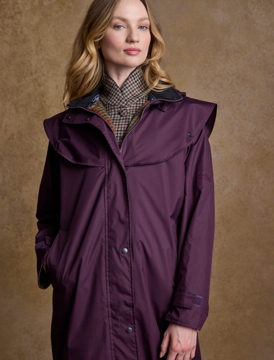 Donegal Ladies Waterproof Full Length Coat - Blackberry