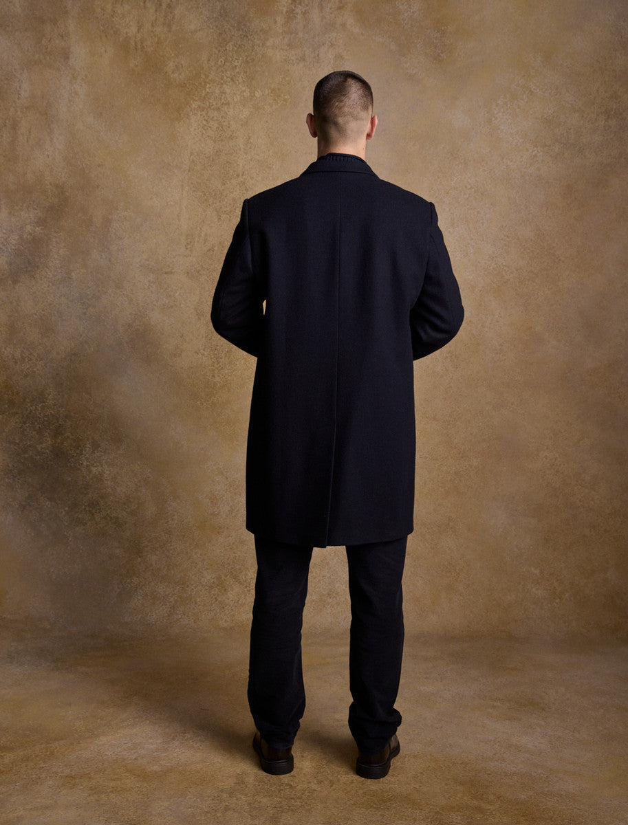 Owen Tweed 3/4 Coat - Deep Navy Melton