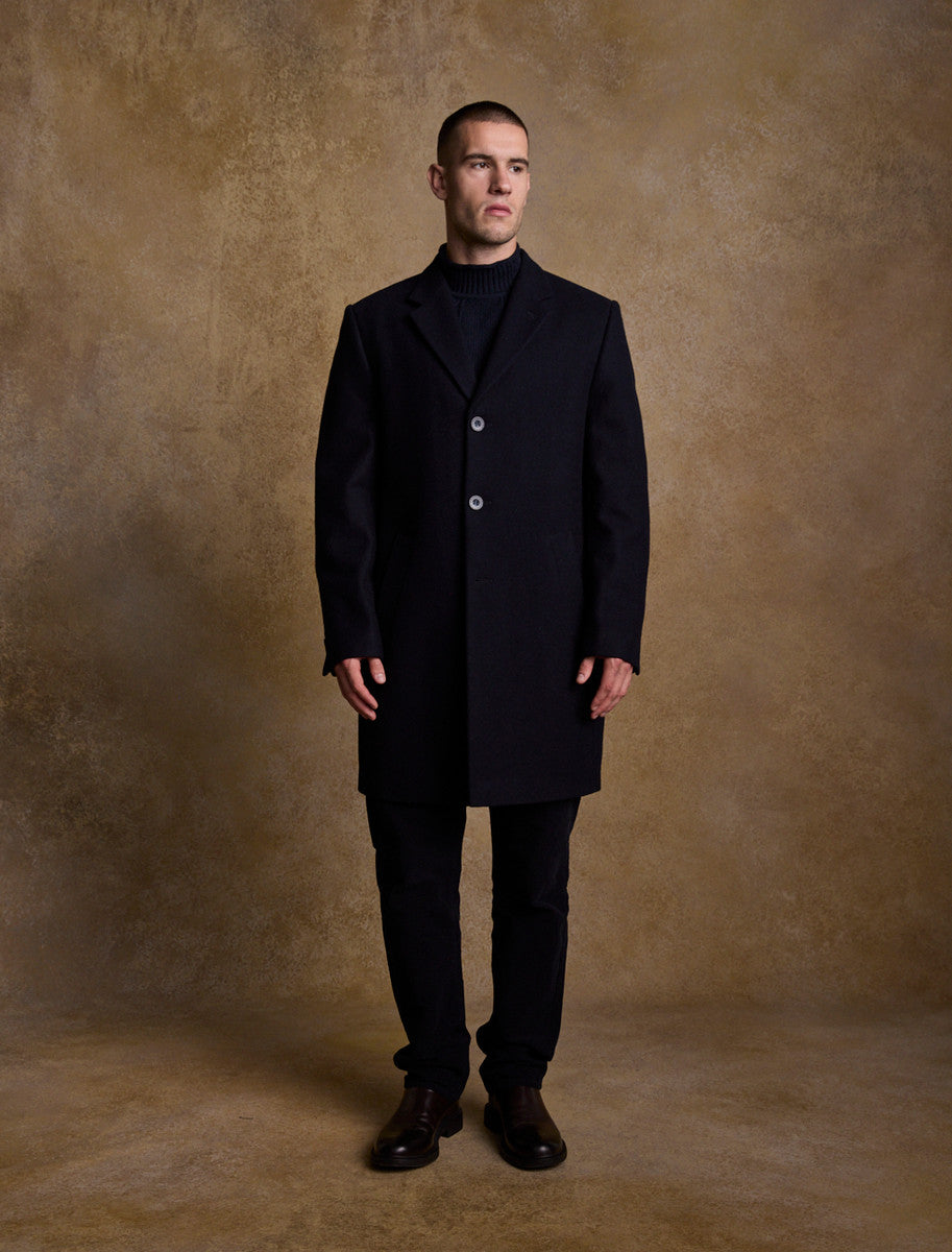 Owen Tweed 3/4 Coat - Deep Navy Melton