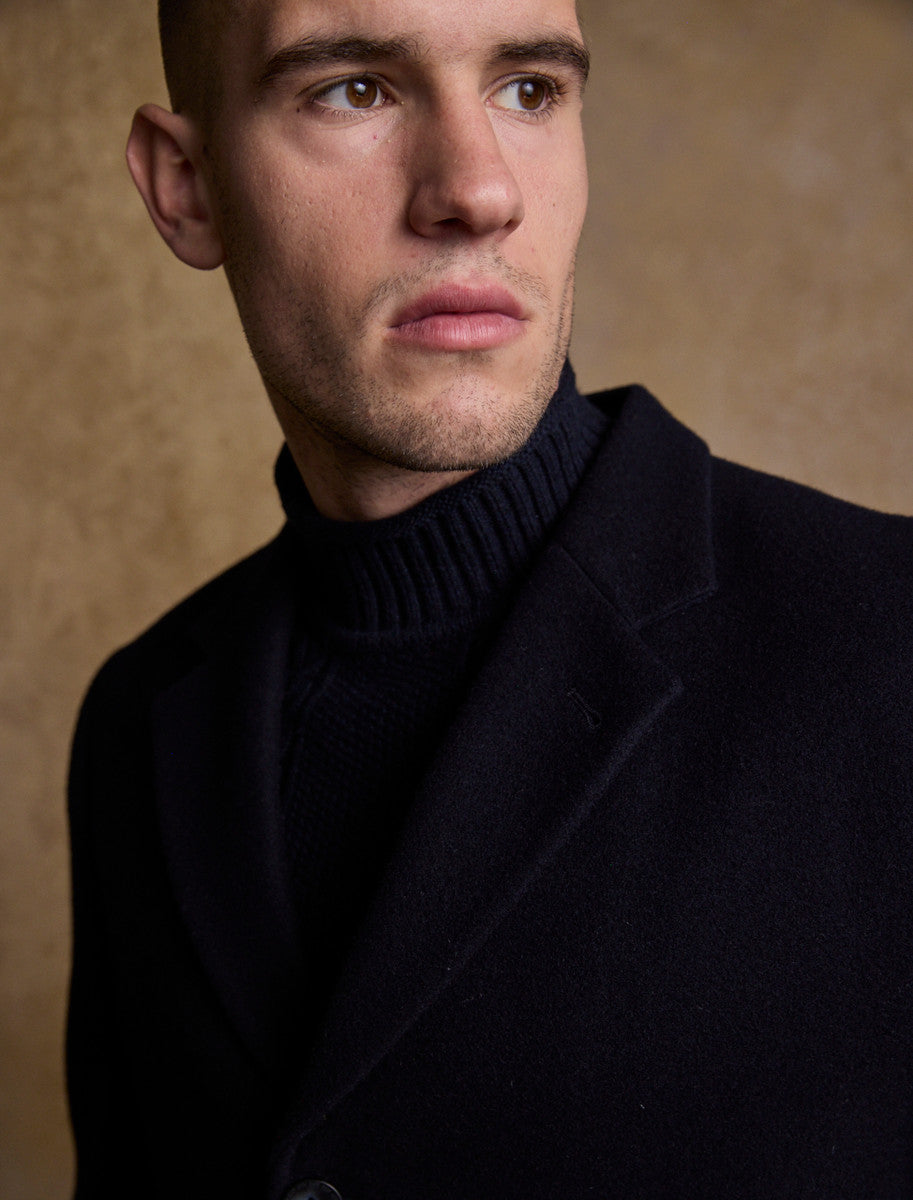 Owen Tweed 3/4 Coat - Deep Navy Melton