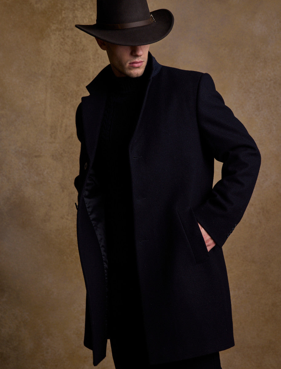Owen Tweed 3/4 Coat - Deep Navy Melton