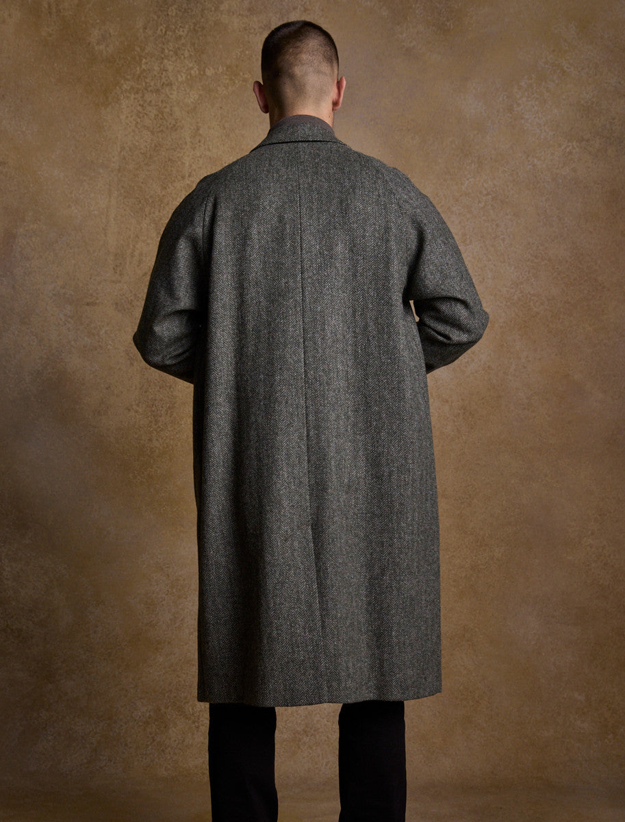 Sean Tweed Overcoat - Olive Herringbone