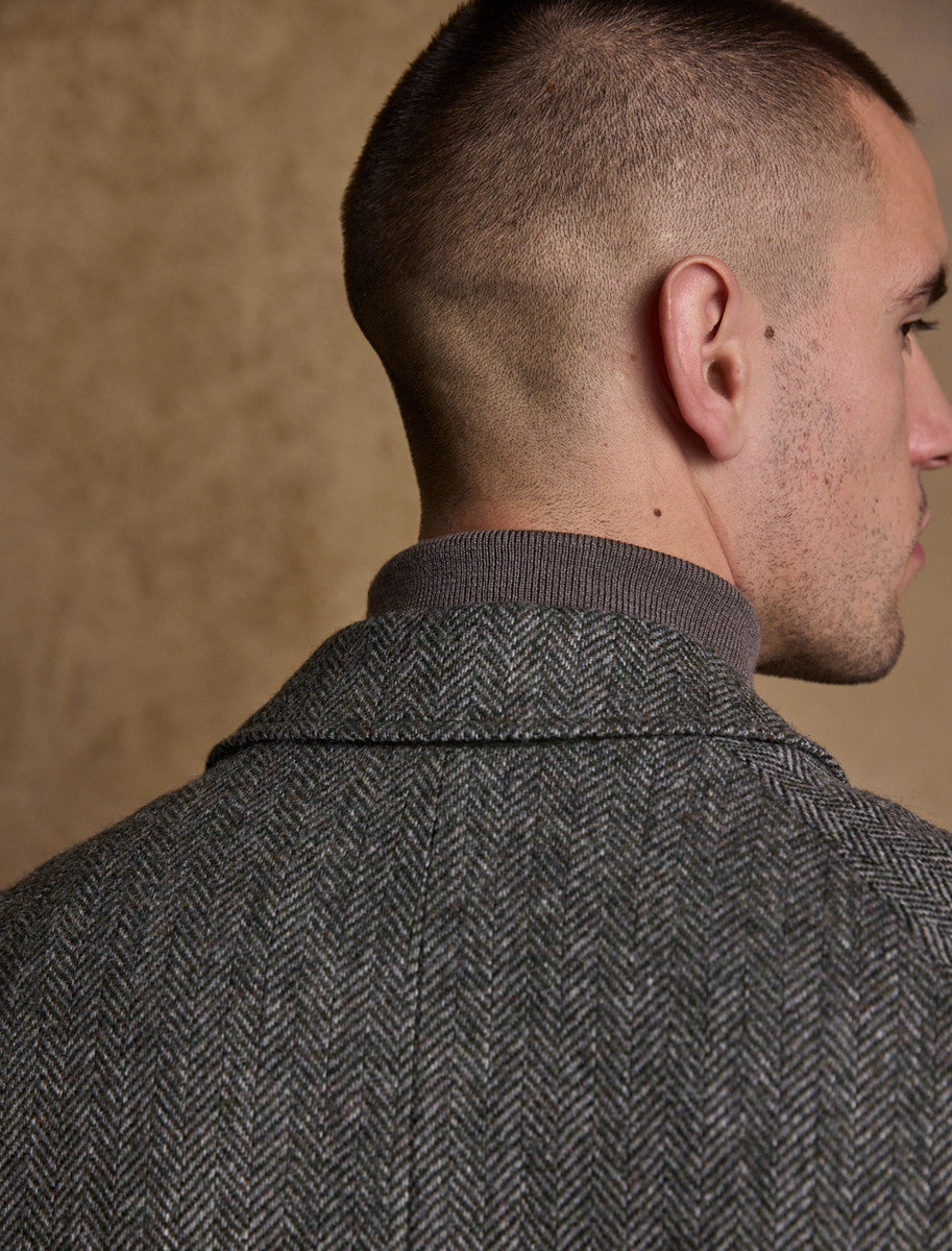 Sean Tweed Overcoat - Olive Herringbone