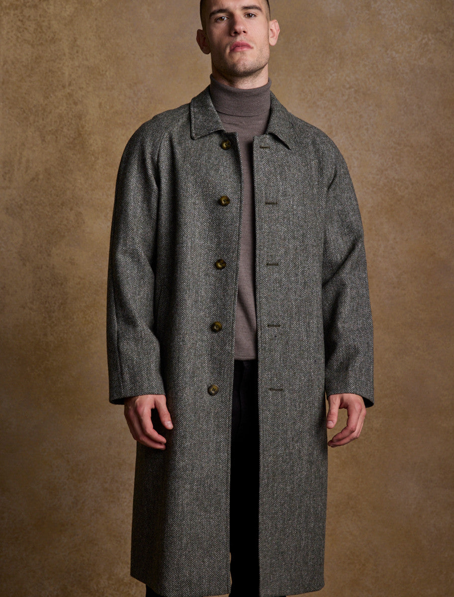 Sean Tweed Overcoat - Olive Herringbone