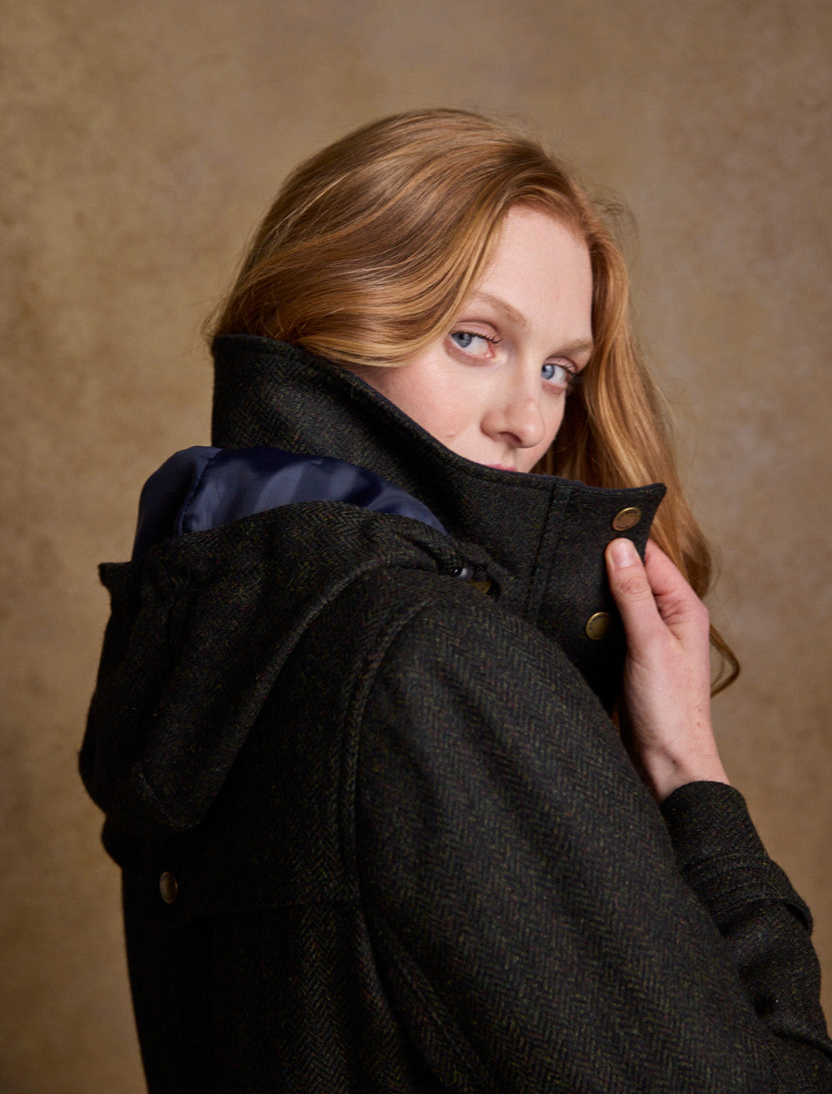 Abbie Tweed Coat - Deep Green