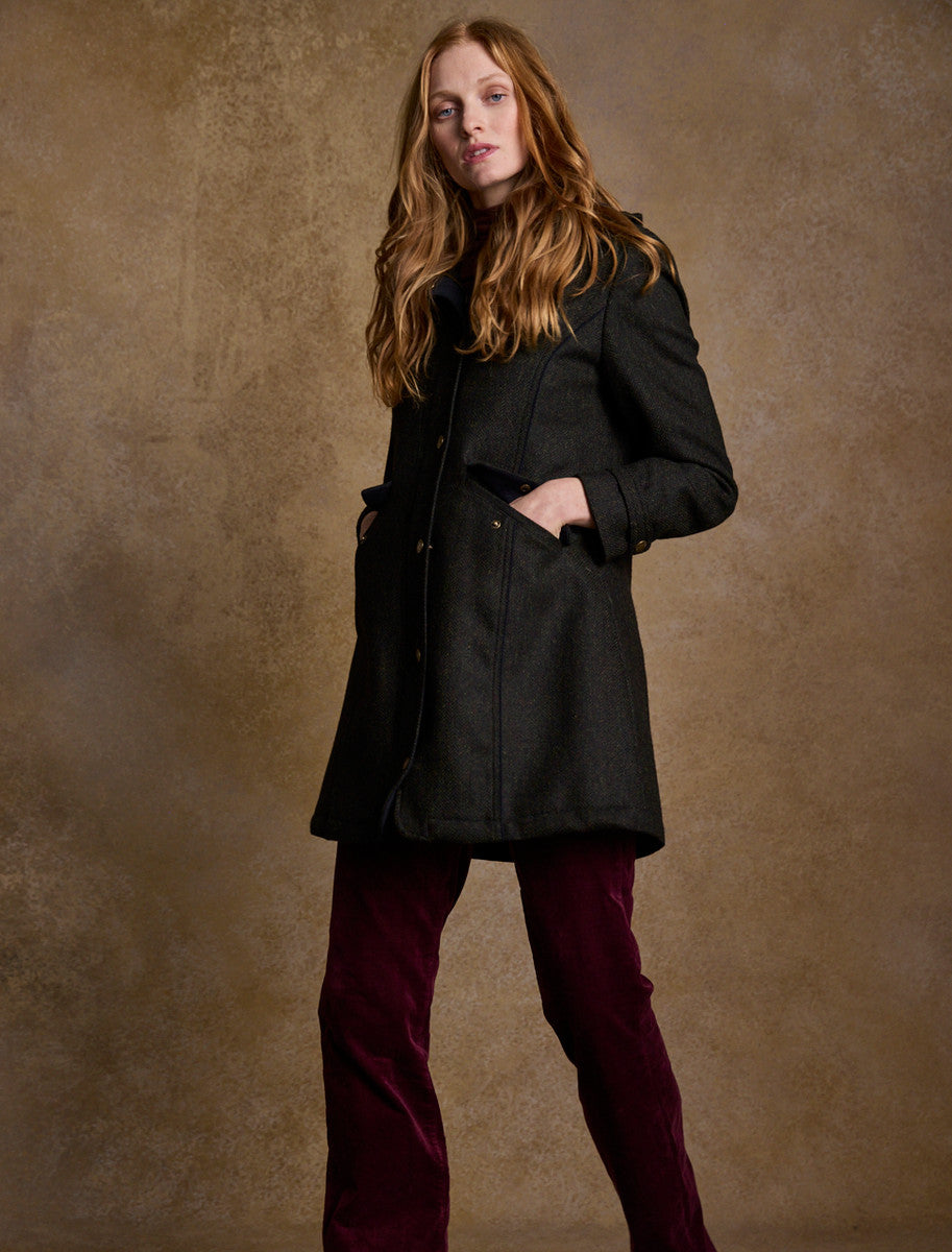 Abbie Tweed Coat - Deep Green