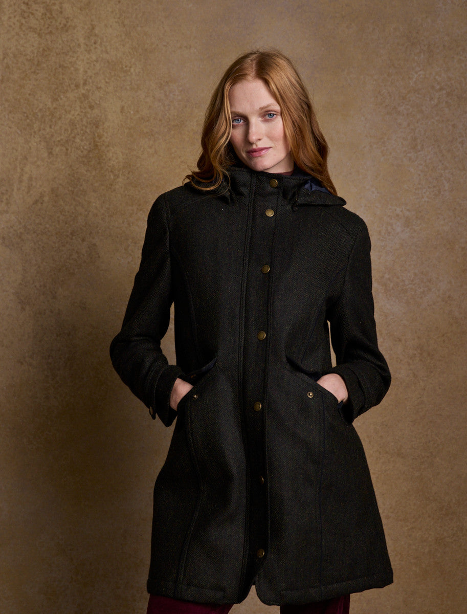 Abbie Tweed Coat - Deep Green