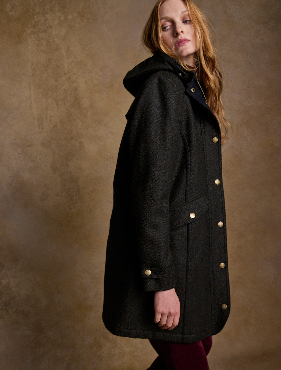 Abbie Tweed Coat - Deep Green