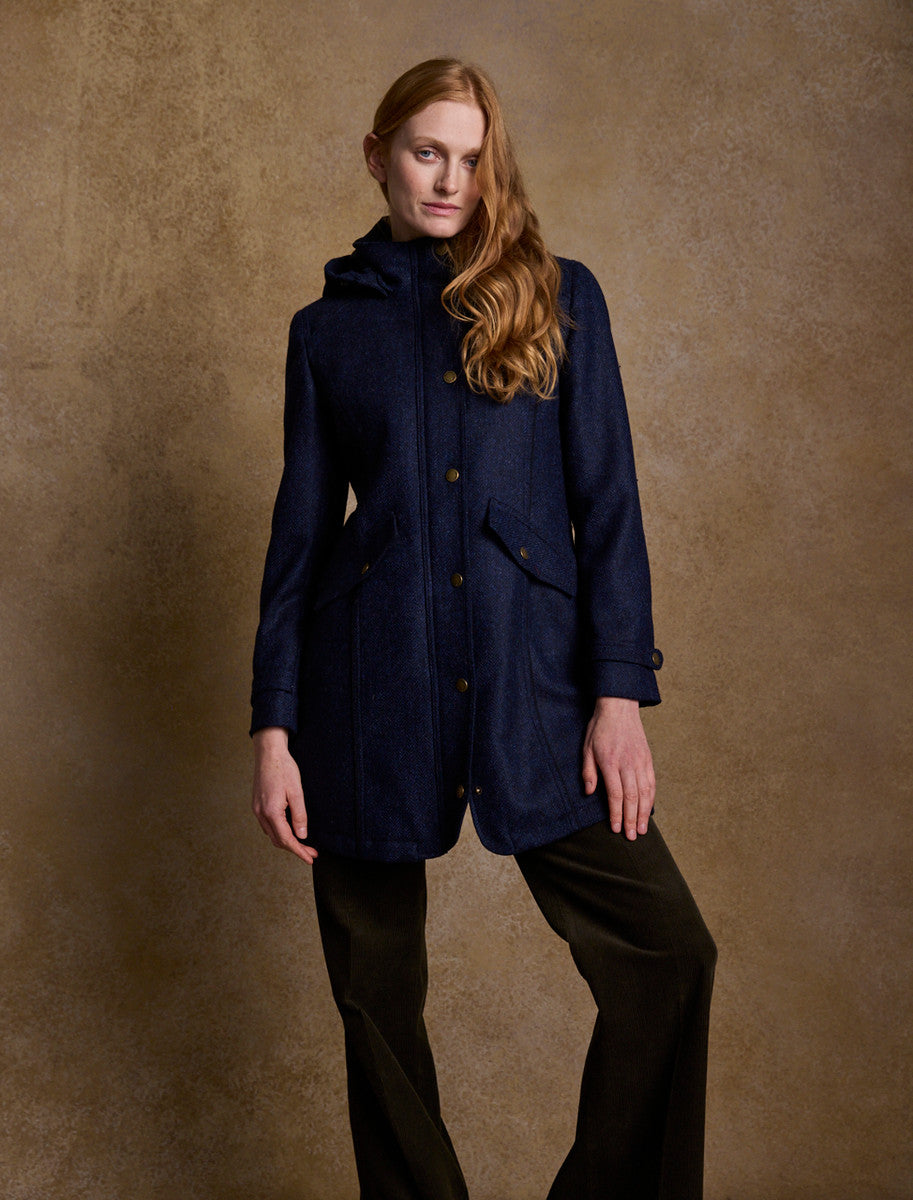 Abbie Tweed Coat - Navy Herringbone