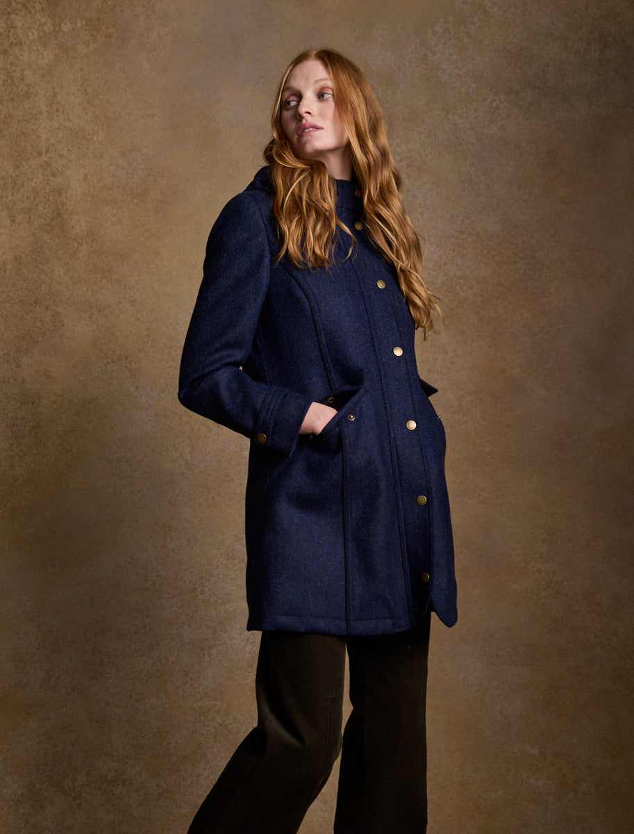 Abbie Tweed Coat - Navy Herringbone