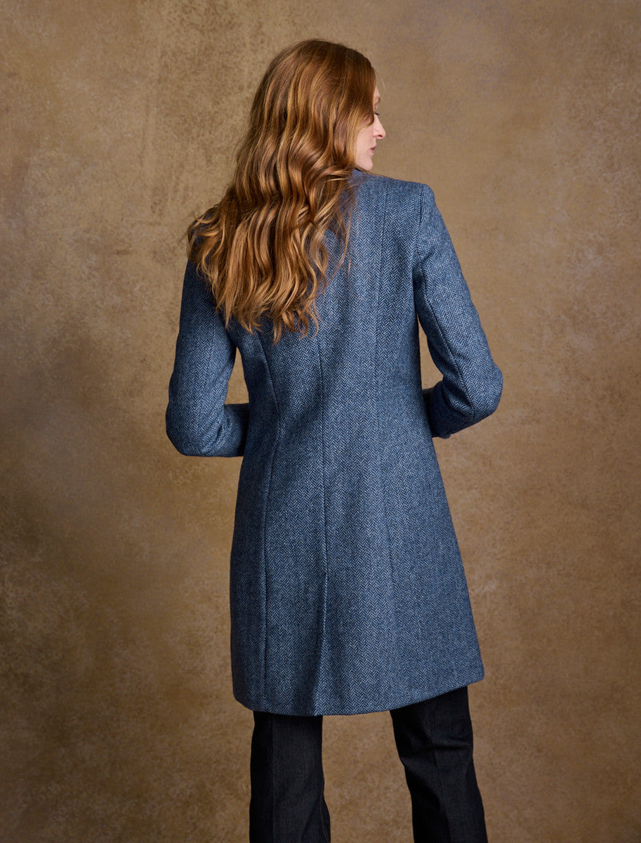 Isabella Tweed Coat - Light Blue Herringbone