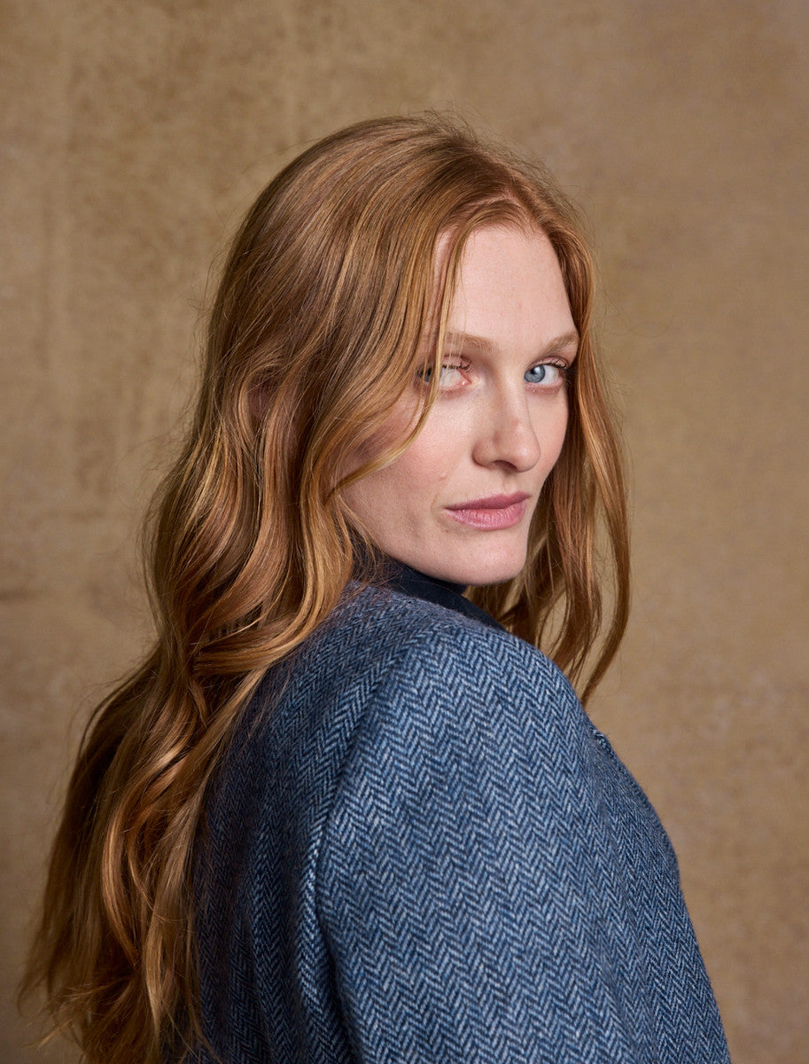 Isabella Tweed Coat - Light Blue Herringbone