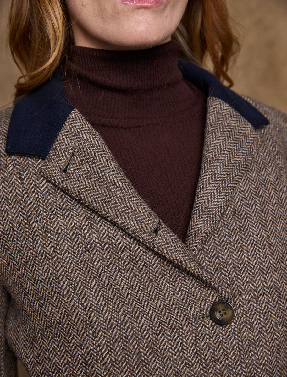 Isabella Tweed Coat - Light Tan Herringbone