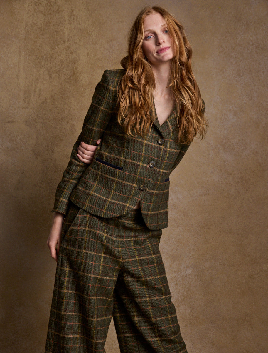 Sasha Tweed Blazer - Green Country Check