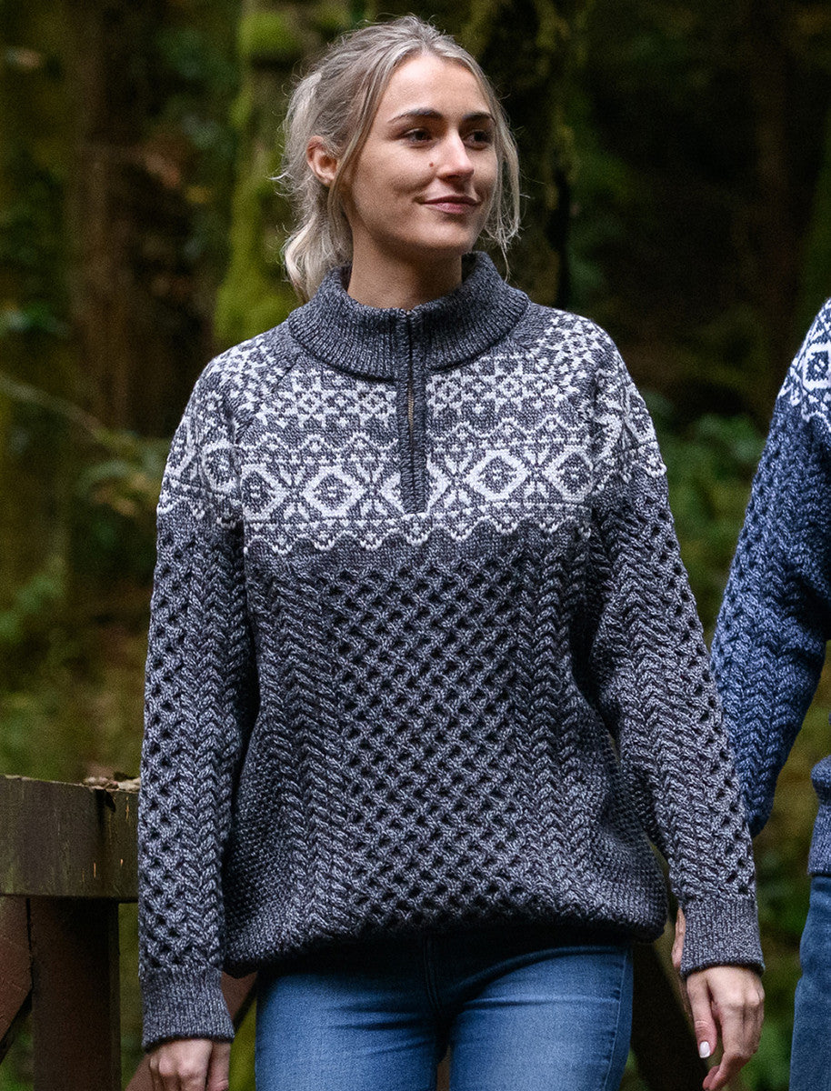 Ladies Fairisle Merino Wool Hat - Slate