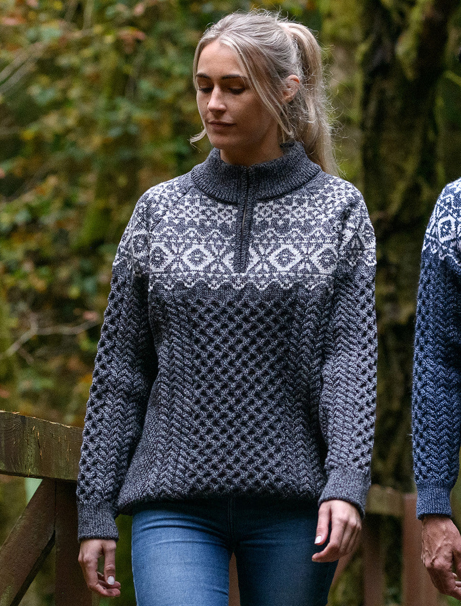 Ladies Fairisle Merino Wool Hat - Slate