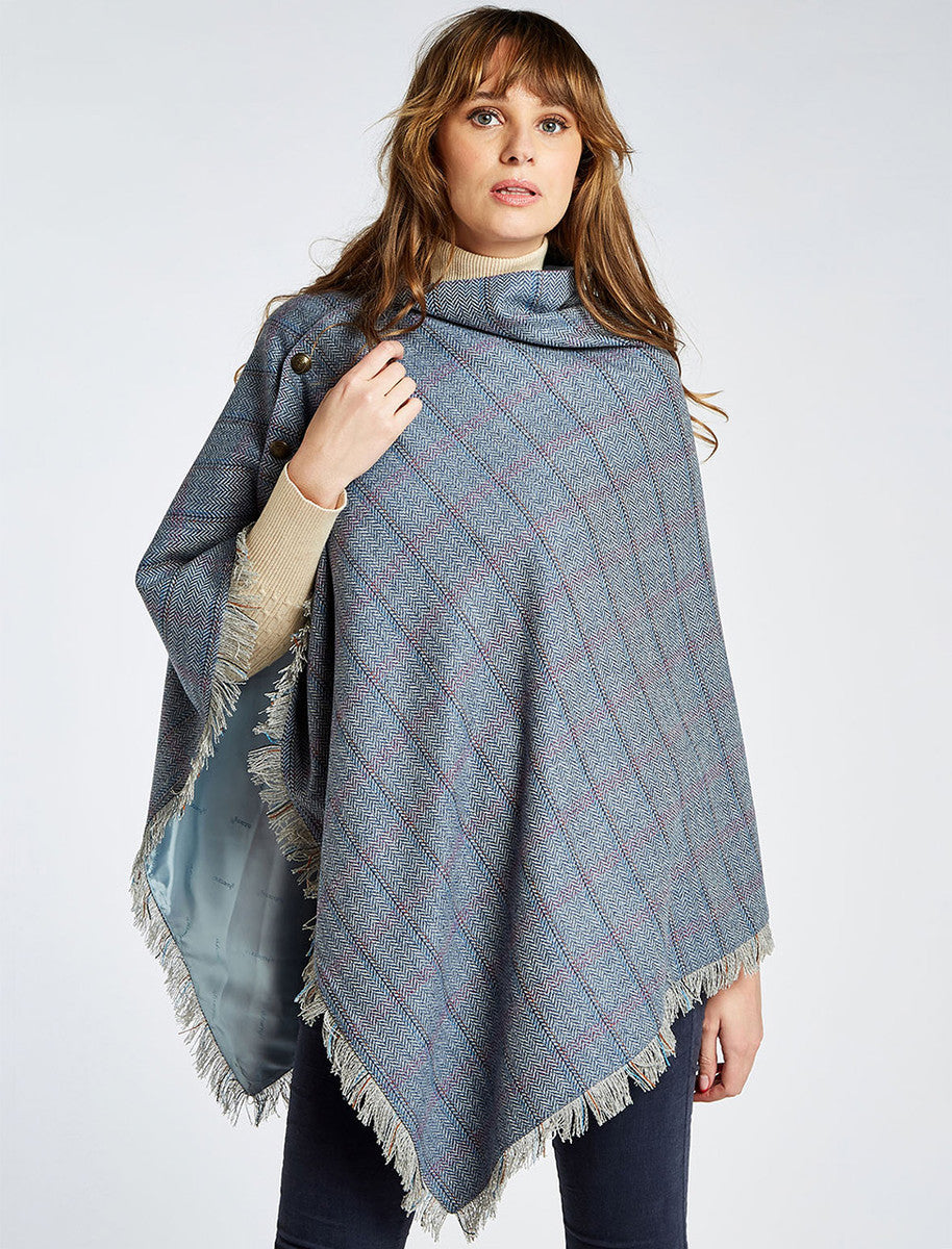 Hazelwood Pure Wool Tweed Poncho - Denim Haze