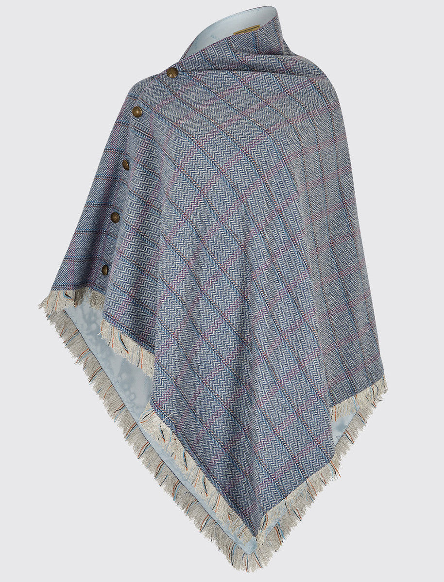 Hazelwood Pure Wool Tweed Poncho - Denim Haze