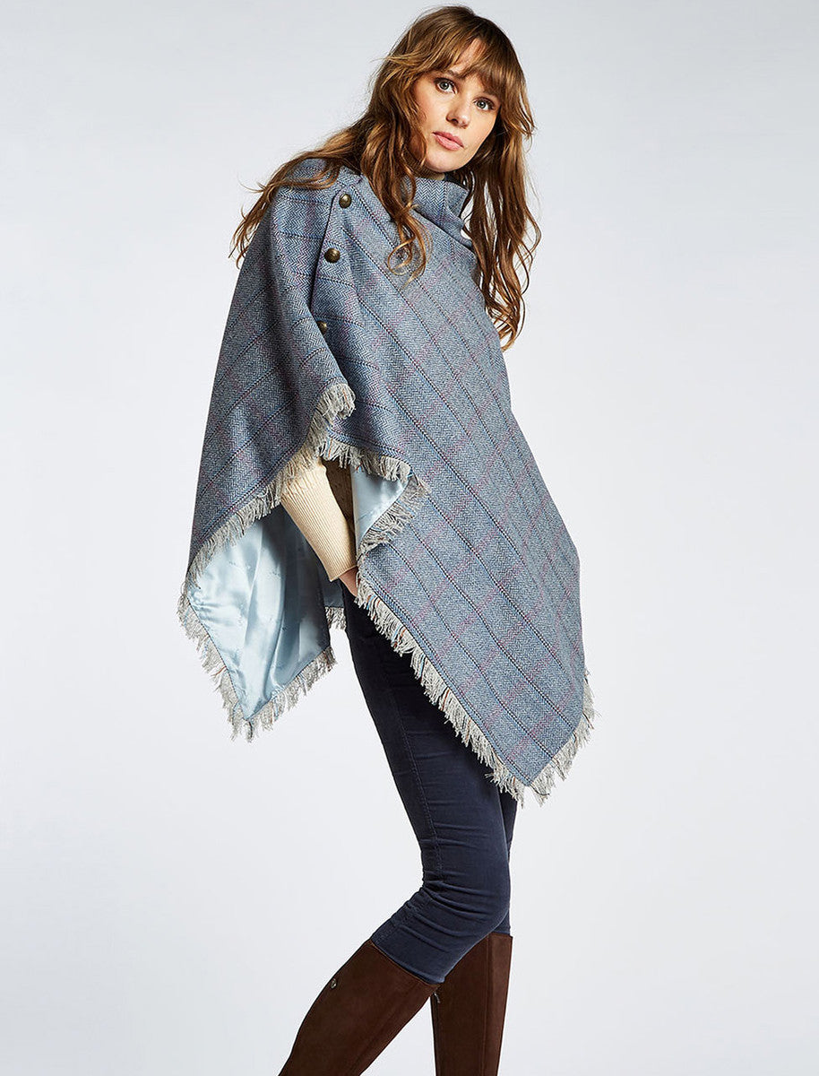 Hazelwood Pure Wool Tweed Poncho - Denim Haze