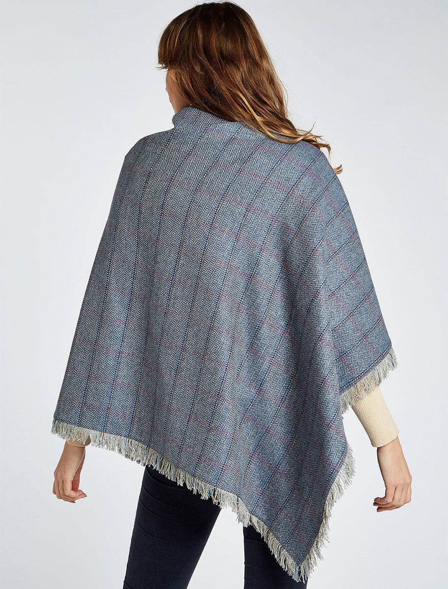 Hazelwood Pure Wool Tweed Poncho - Denim Haze