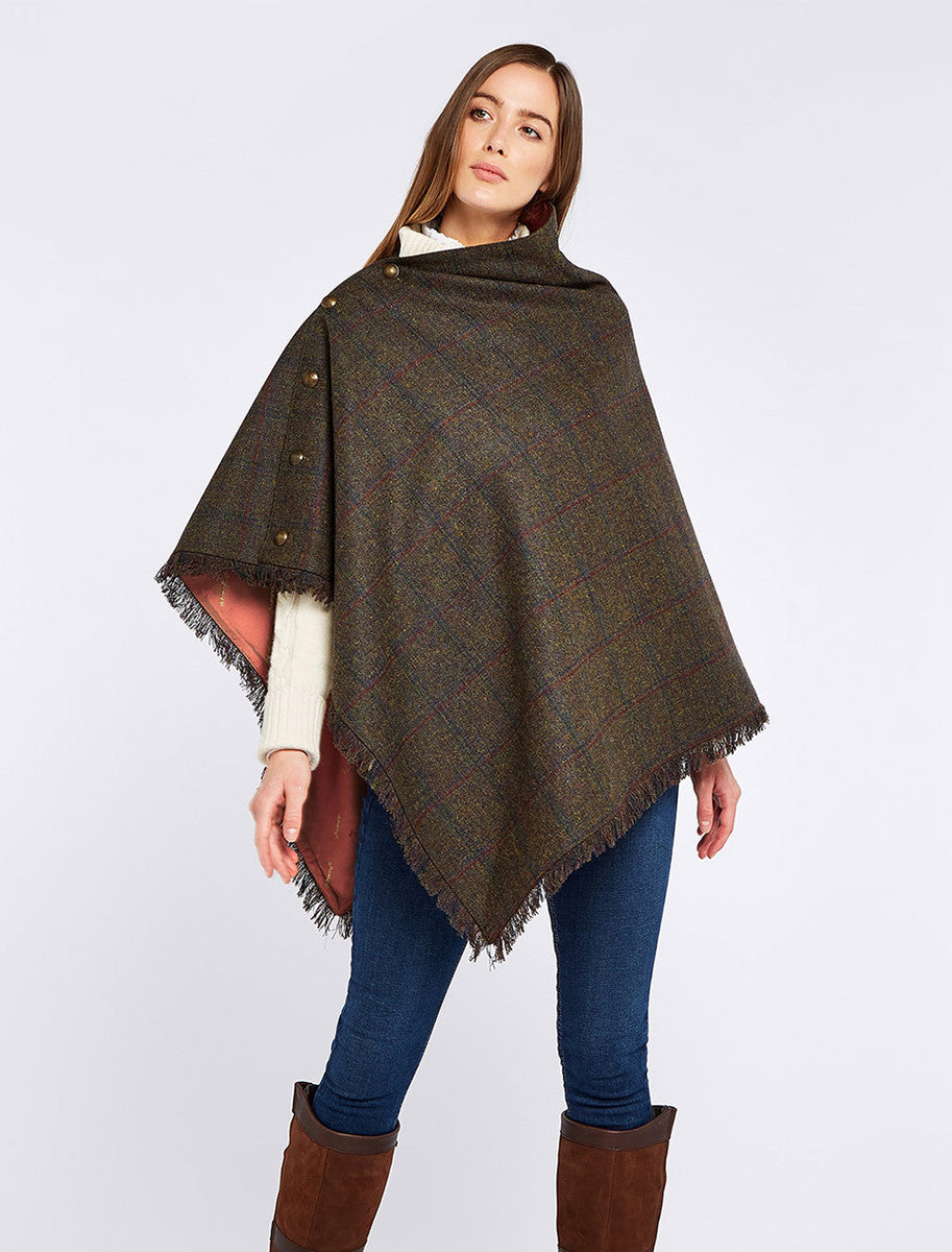 Hazelwood Pure Wool Tweed Poncho - Hemlock