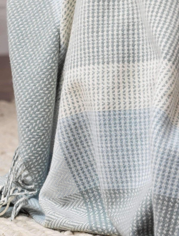 Wool and Cashmere Throw - Sage, Blue & White