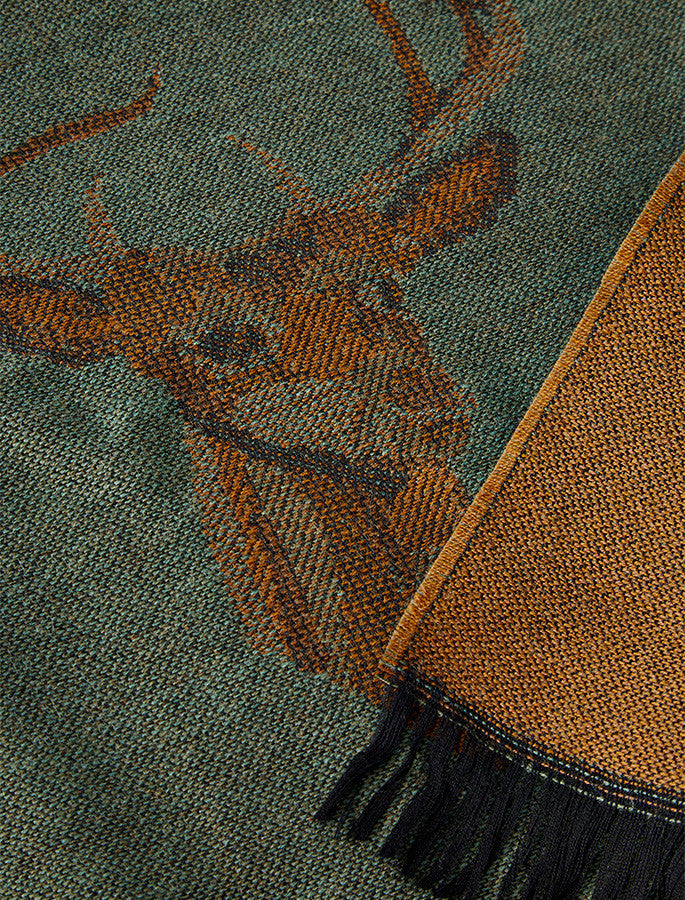 Heatherbell Wool Tweed Fringed Stole - Dusky Green