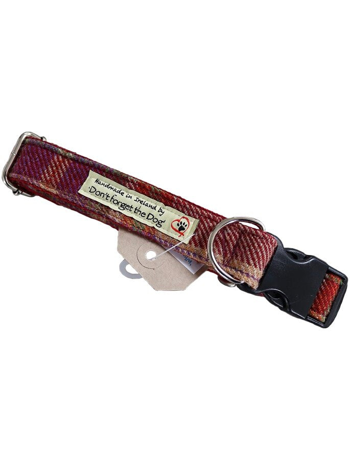 Tweed Dog Collar Plastic Buckle - Burgundy Plaid