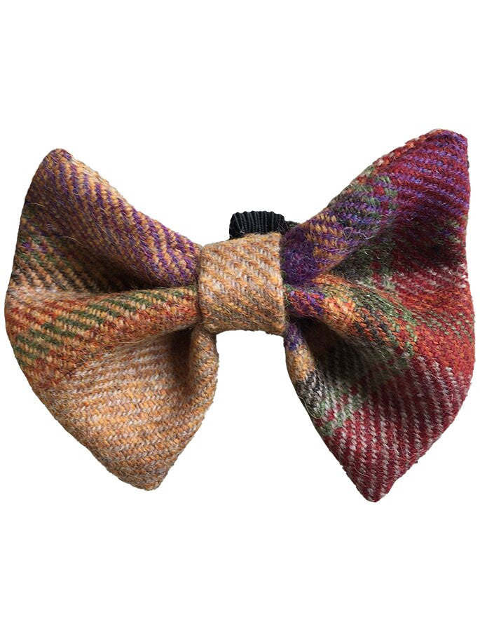 Tweed Wool Dog Dicky Bow - Burgundy Plaid