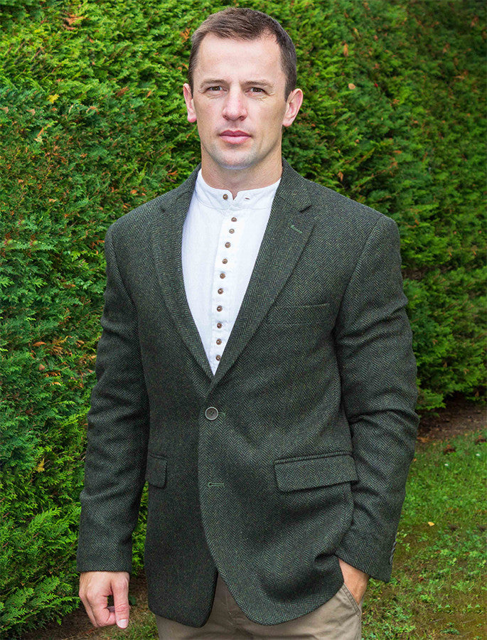 Irish Wool Tweed Classic Fit Jacket - Olive