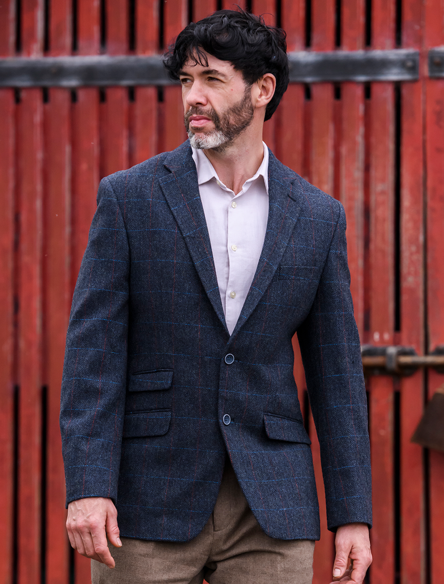 Irish Wool Tweed Sport Jacket - Navy Overcheck