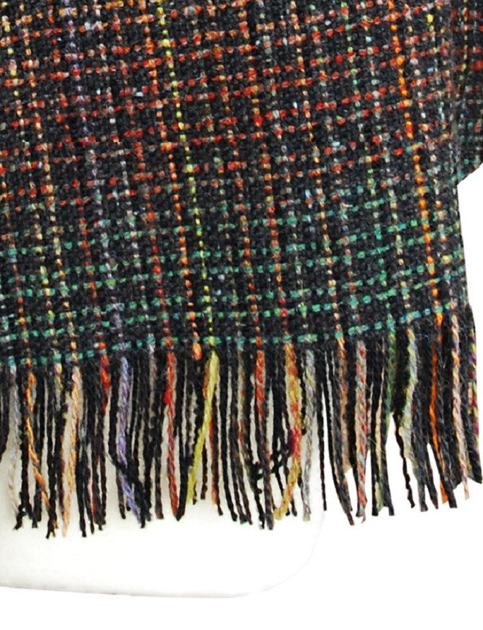 Handwoven Ladies Tweed Fringed Poncho - Homespun Check