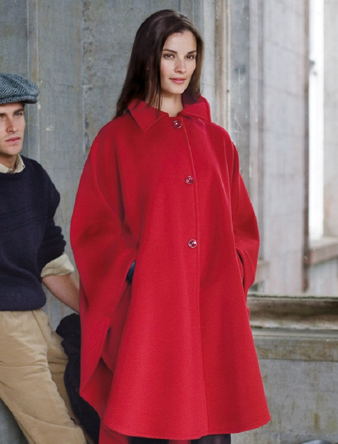 Cashmere Wool Cape With Saddle Stitching - Red