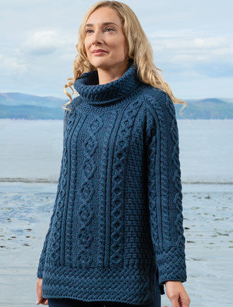 Aran Cowl Neck Tunic Sweater - Atlantic