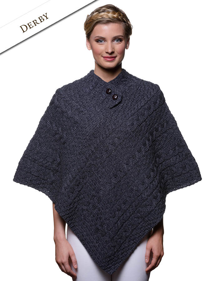 Cable Poncho with Aran Button Detail - Derby