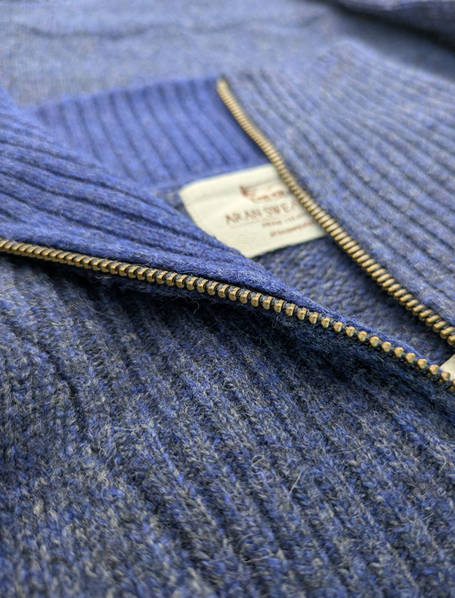Mens Half Zip Irish Wool Sweater - Navy Marl Macro